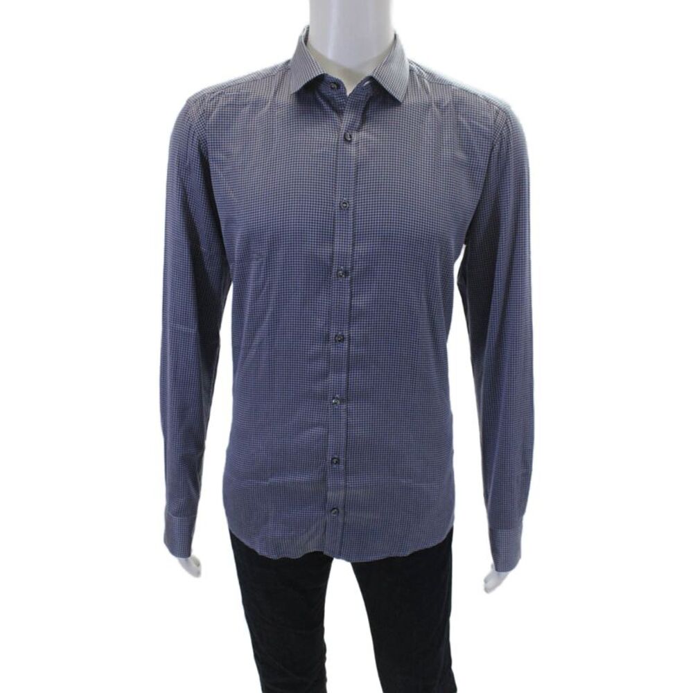 Sand Mens Cotton Houndstooth Collared Button Up Shirt Blue Size 43